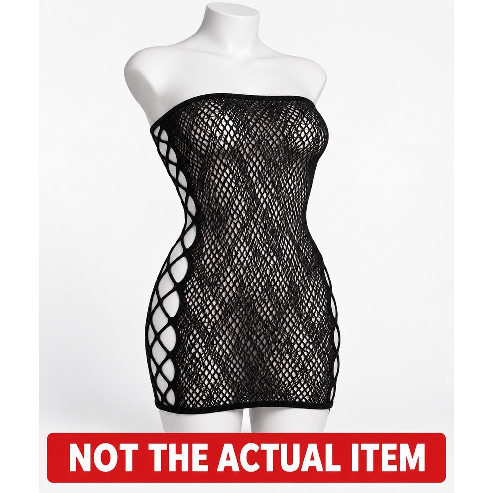 Pink Lipstick Black Fishnet Tube Dress Cutout Seamless Mini 25120-BLK OS